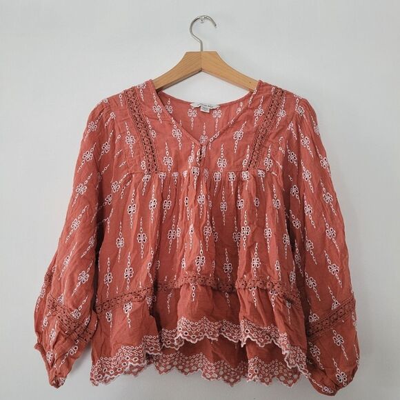 American Eagle Eyelet Women's Boho Top Small 100% Cotton - Picture 1 of 9